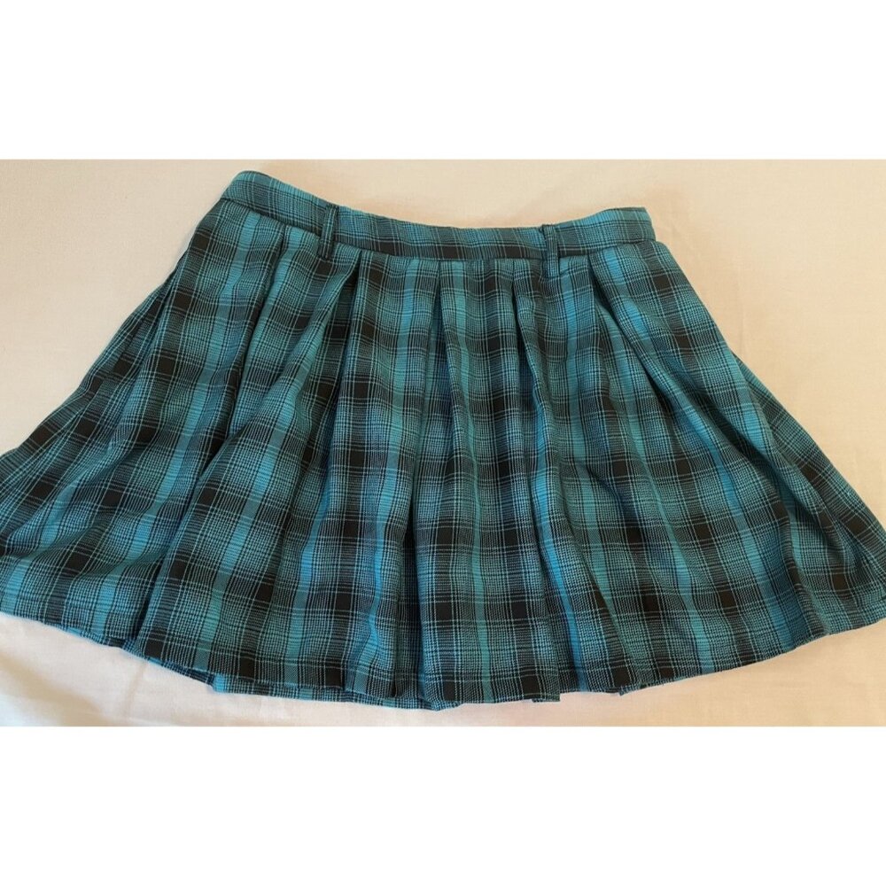 Hot Topic Blue Black Plaid Pleated Mini Skirt Schoolgirl Size Small‎ Goth Punk